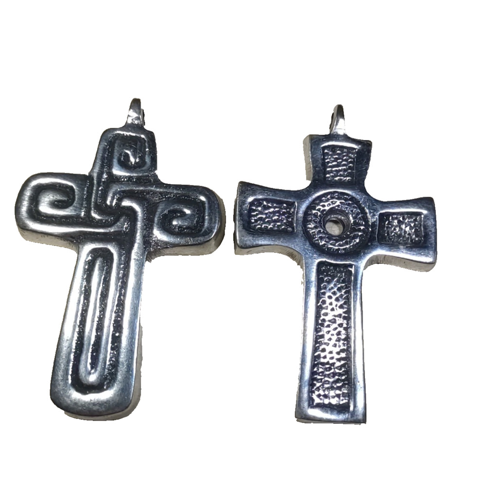 Lot Of 2 Silver Tone Cross Made In Mexico 4" Long Large